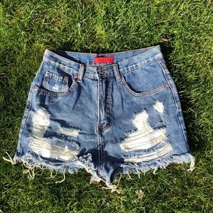 High waisted denim shorts